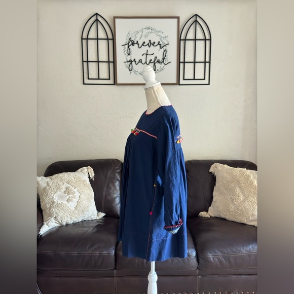 Pero 100% Cotton Tunic Dress In Navy Blue Designer Size 38 Handmade In India - Picture 15 of 16